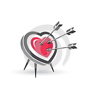 Heart-shaped target hit by arrows. Vector illustration