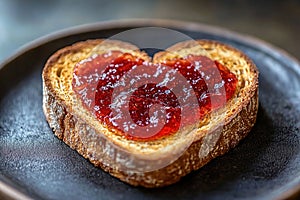Heart-shaped toast with cherry jam