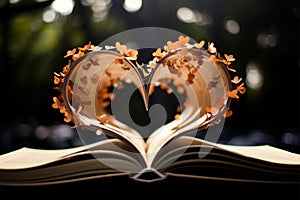 Heart shaped tome, love for reading, pages tell bookish tales