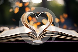 Heart shaped tome, love for reading, pages tell bookish tales