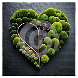 Heart shaped tree growing on green grass. Love