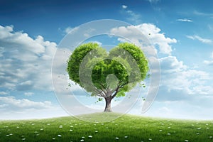Heart-shaped tree on a sunny meadow