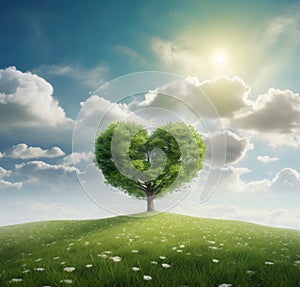 Heart-shaped tree under cloudy sky