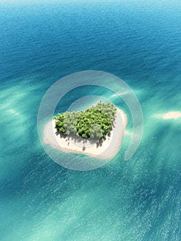 Heart-shaped tropical island in mid-ocean.