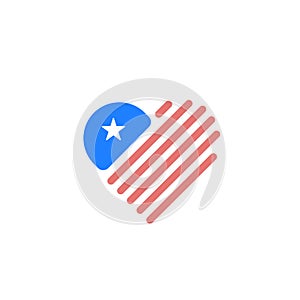 Heart shaped USA flag with stripes, star and red, blue colors. Vector illustration design works well as an icon, logo, label, tag