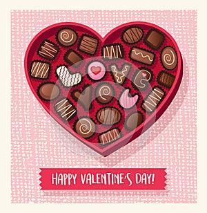 Heart shaped valentines day candy box with chocolates