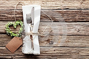 Heart Shaped Wedding Wreath at Rustic Table Setting