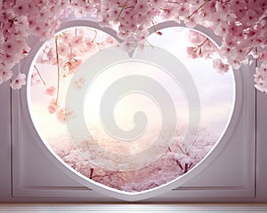 heart shaped window with flowers on a card.