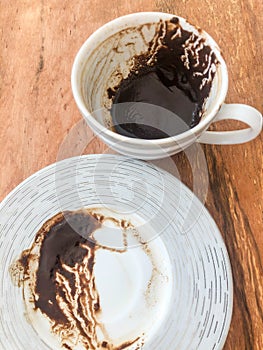 Heart shapes on the coffee grounds in the Turkish coffee cup