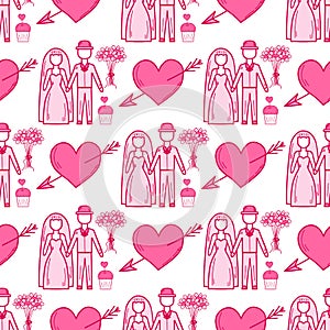 Heart sharp vector wedding couple seamless pattern background pink color card beautiful celebrate bright emoticon symbol