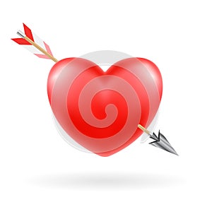 Heart shooted by a bow arrow vector