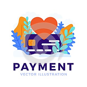 Heart sign and Credit Card Vector stock illustration. Flat style Payment illustration for landing page or presentation. The