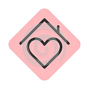 Heart sign with roof line stile icon