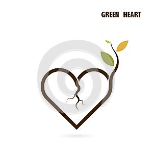 Heart sign and small tree icon with Green concept.Love nature cr