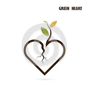 Heart sign and small tree icon with Green concept.Love nature cr