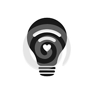 Heart with signal transmission. Wi-Fi icon. Idea lamp icon. Flat style - stock vector