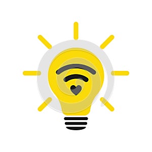 Heart with signal transmission. Wi-Fi icon. Idea lamp icon. Flat style - stock vector