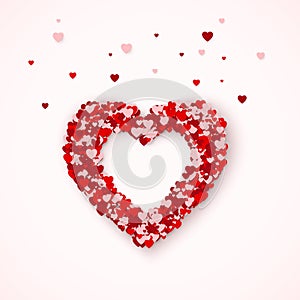 Heart silhouette, frame of heart consist of little hearts confetti. Happy Valentines day card concept. Vector illustration