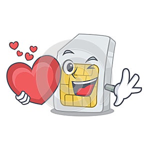 With heart simcard isolated with in the cartoon