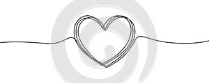 Heart sketch doodle, vector hand drawn heart in tangled thin line thread divider isolated on white background. Wedding love,