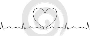 Heart sketch on heartbeat pulse in doodle, vector hand drawn thin line heart isolated on white background. Wedding love, Valentine