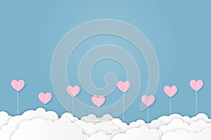 Heart in the sky. Valentine`s day greeting card and love concept. Paper art cut style with copy space. vector illustration