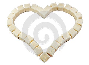 Heart from slices of the white refined sugar