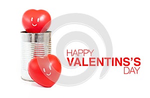 Heart with smile emotion in tin can and Happy Valentine's Day wo