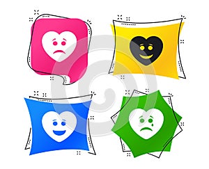 Heart smile face icons. Happy, sad, cry. Vector