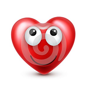 Heart smiley emoji vector for Valentines Day. Funny red face with expressions and emotions. Love symbol.