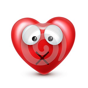 Heart smiley emoji vector for Valentines Day. Funny red face with expressions and emotions. Love symbol.