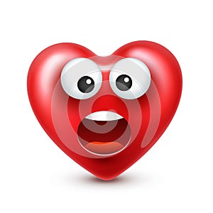 Heart smiley emoji vector for Valentines Day. Funny red face with expressions and emotions. Love symbol.