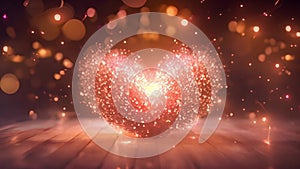 Heart sparkling lights. Gold background bokeh lights heart soft, heart background colorful cute, heart bokeh light