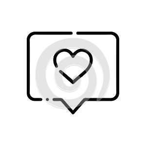 Heart in speech bubble black icon. Vector illustration