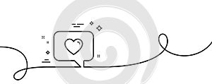 Heart in Speech bubble icon. Love symbol. Continuous line with curl. Vector