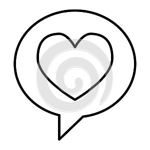 Heart in speech bubble thin line icon. Love message vector illustration isolated on white. Romance chat outline style