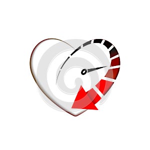 Heart Speedometer icon with arrow speed, RPM logo icon. Racing test symbol Vector Template love and Valentines day sign, emblem.