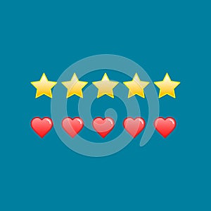 Heart and Star rating icons, Vector isolated rating illustration