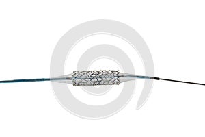 Heart Stent angioplasty. Stent and catheter for implantation into blood vessels with an empty and filled balloon. High resolution