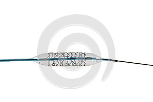 Heart Stent angioplasty. Stent and catheter for implantation into blood vessels with an empty and filled balloon. High resolution