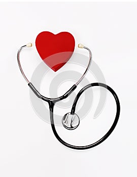 Heart and stethoscope isolated on white background on health-care prevention concept.