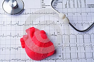 Heart and stethoscope over an ECG chart