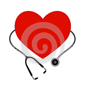 Heart with a stethoscope. Vector icon on white background