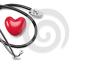 Heart and stethoscope on white copy space