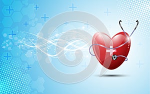 Heart and stethoscopes abstract healthcare on blue background photo