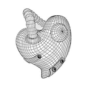 Heart in the style of steampunk. Black 3D grid