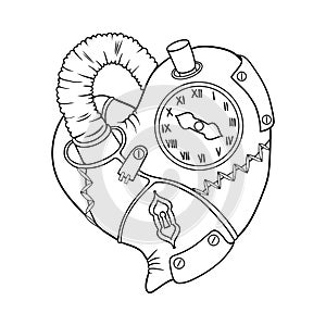 Heart in the style of steampunk. Black and white coloring