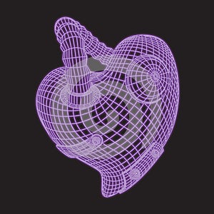 Heart in the style of steampunk.  Neon 3D grid on black