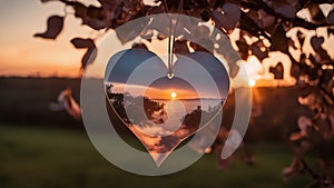 heart in the sunset A paper heart hanging on a tree branch against the sunset. The heart is a symbol of love and hope