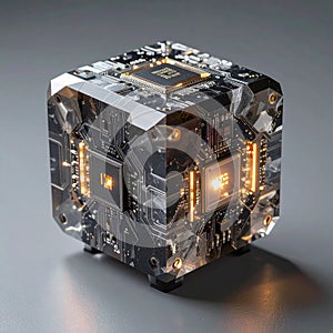 Futuristic AI Core Glowing Processor Cube